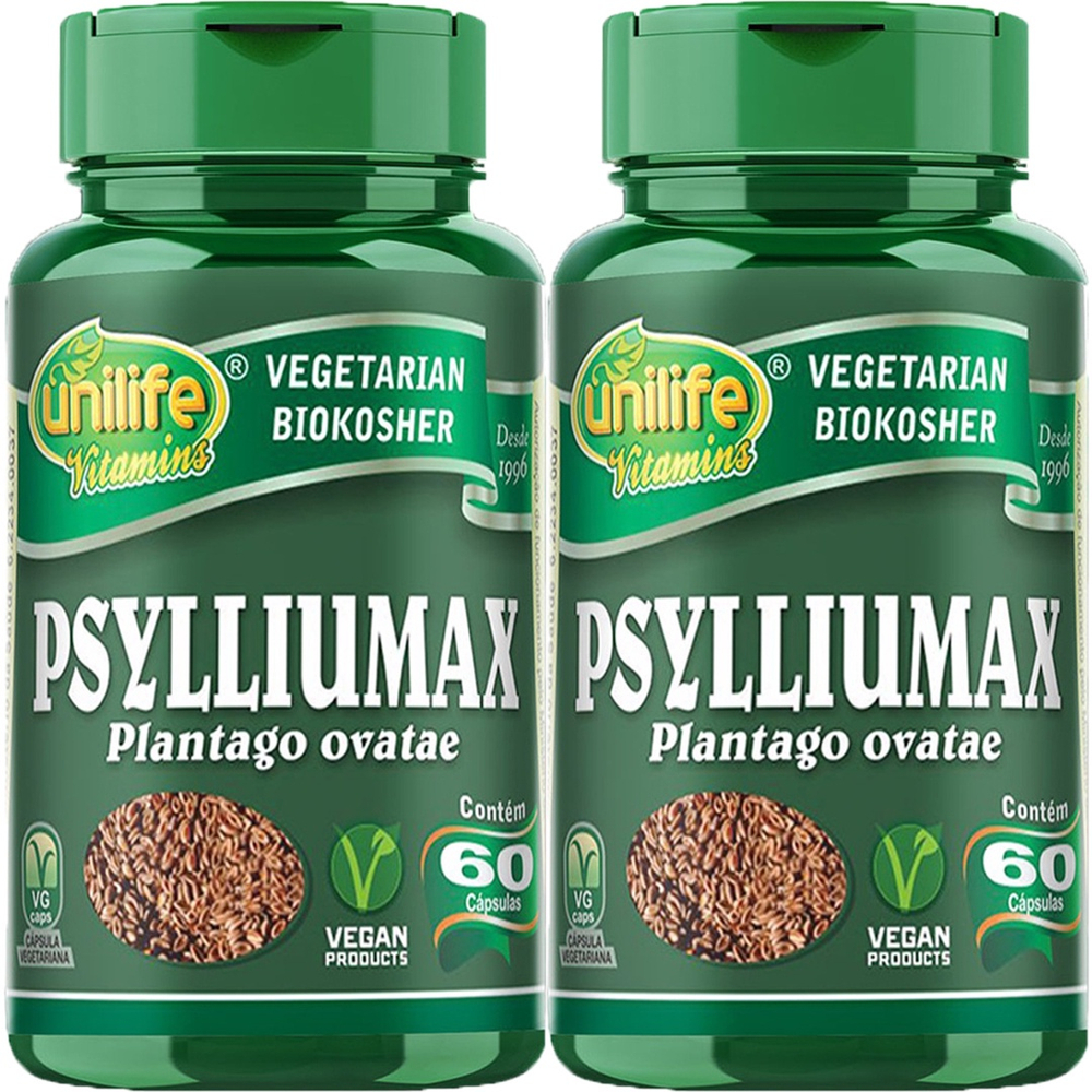 Kit 2x Psylliumax - Psyllium Fibra - 60 Cápsulas 550mg - Unilife ...