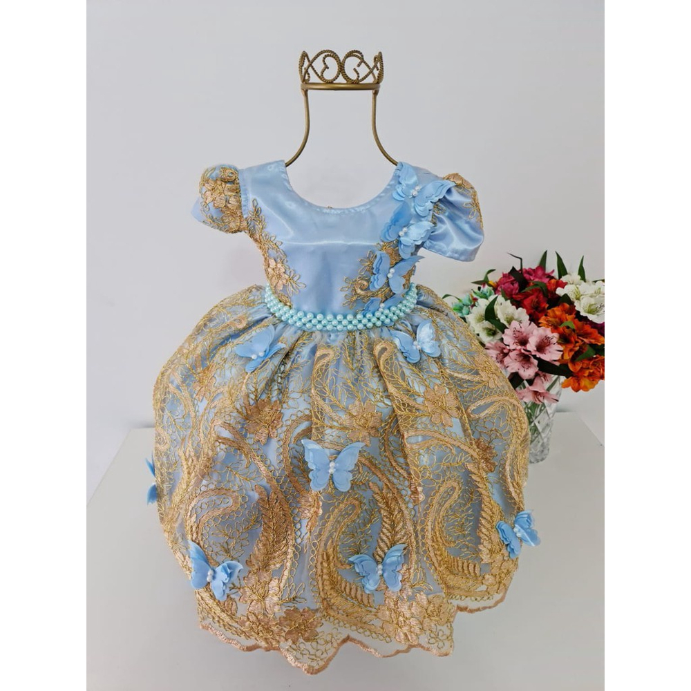 Vestido Infantil Princesa Luxo Azul Royal