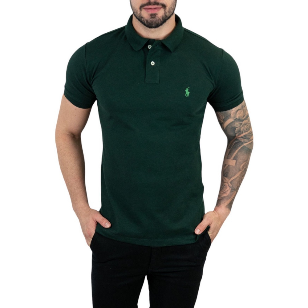 Polo Ralph Lauren Masculina Custom Fit Coloured Logo Verde Escuro 