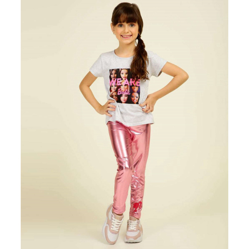 Conjunto Infantil Estampado Manga Curta Barbie Tam 4 a 10