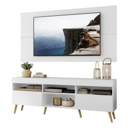 Rack com Painel Tv 65 e Pés Retrô Branco/natural Menor preço em Rack com Painel Tv 65 e Pés Retrô Branco/natural