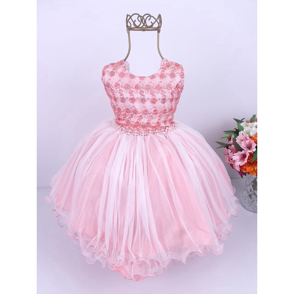 Vestido Infantil de Festa Rosa Bebê Luxo Princesa