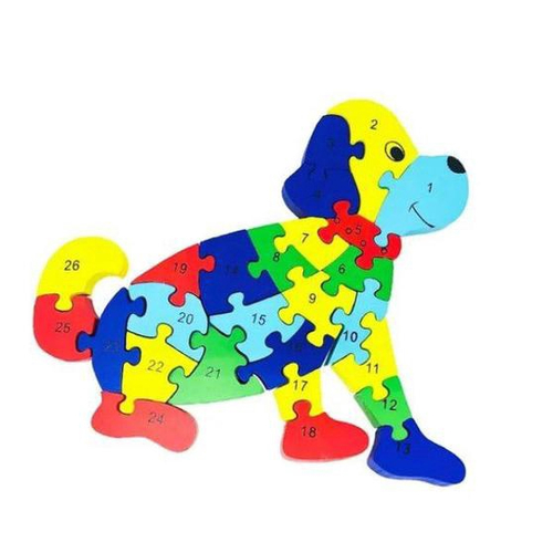 Quebra Cabeça Infantil 3D Madeira MDF Alfabeto 26 Peças Dog Toy Mix