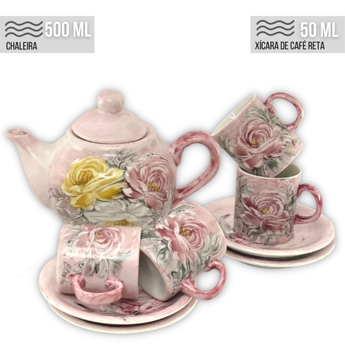 Jogo de 6 Xícaras de Café Cônica Coquinho 70 ml e Açucareiro de Porcelana  Pintado à Mão AZALEIA SILVESTRE ROSA/ROSA - PINTANDO ARTE ATELIÊ