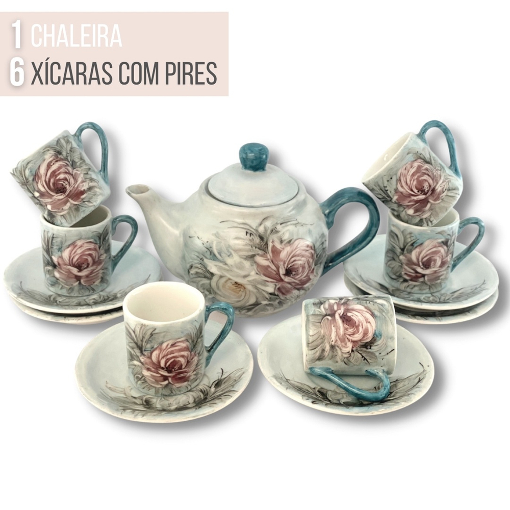 Jogo de 6 Xícaras de Café Cônica Coquinho 70 ml e Açucareiro de Porcelana  Pintado à Mão rosas branca rosa/caramelo no Shoptime