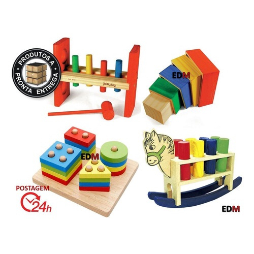 Brinquedos Educativos De Madeira 2 Anos Kit 5 Peças - KIT