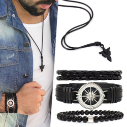 Pulseiras Masculinas Couro bússola Kit C / 03 + Colar Ponta de Flecha Lindos Menor preço em Pulseiras Masculinas Couro bússola Kit C / 03 + Colar Ponta de Flecha Lindos