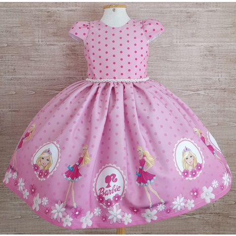 Vestido infantil rosa tema Barbie princesa