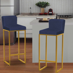 Kit 02 Banqueta Alta Com Encosto Lucca Industrial Cozinha Balcão Bistrô Ferro Dourado Suede Azul Marinho -Ahazzo Móveis é boa?