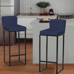 Menor preço em Kit 02 Banqueta Alta Com Encosto Lucca Industrial Cozinha Balcão Bistrô Ferro Preto Suede Azul Marinho - Ahazzo Móveis