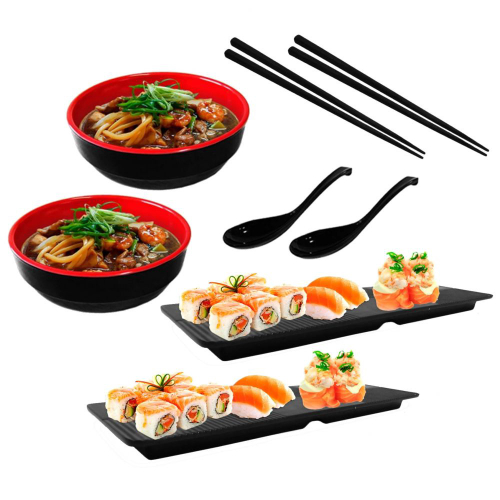 Kit Pratos e Travessas Vermelha + Hashi para Comida Japonesa em Promoção na  Americanas