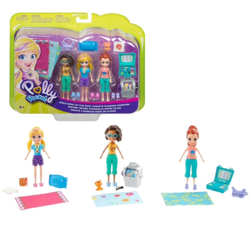 Conjunto Polly Pocket Kit Com 3 Bonecas Festa Do Pijama Mattel em