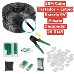 Kit 30m Cabo Rede + 20 Rj45 + Alicate + Testador Cabo + Bateria é boa?