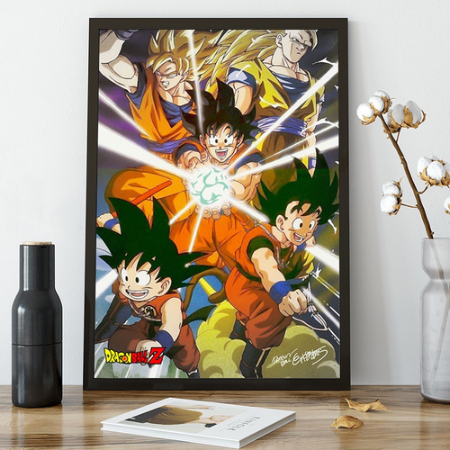 Quadro decorativo A4 Goku preto e branco desenho no Shoptime