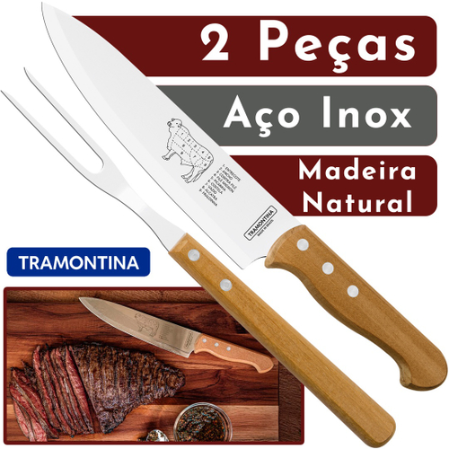 Jogo para Churrasco com 2 Peças - Faca para Carne e Garfo Trinchante  Tramontina