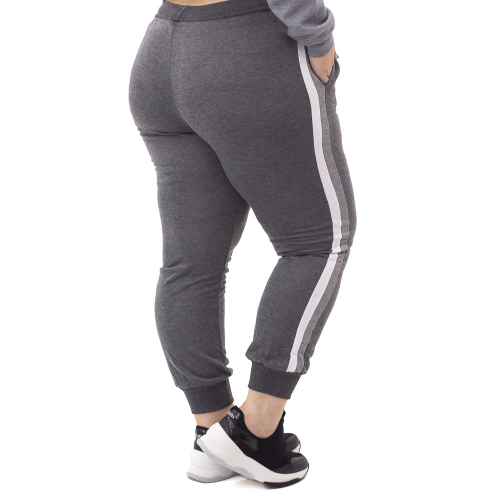 Cal a Moletom Jogger com Listra Lateral Plus Size Facinelli Cinza