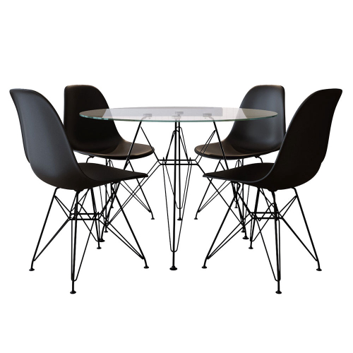 Jogo De Mesa 4 Cadeiras Amarelas Eames Dkr 90 Cm Base Madeira Tampo Preto