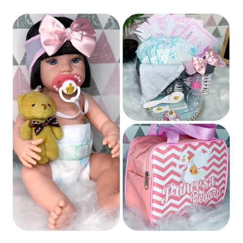 Boneca Bebê Reborn 100% Silicone 23 Itens Bolsa Maternidade - Princesa  Reborn