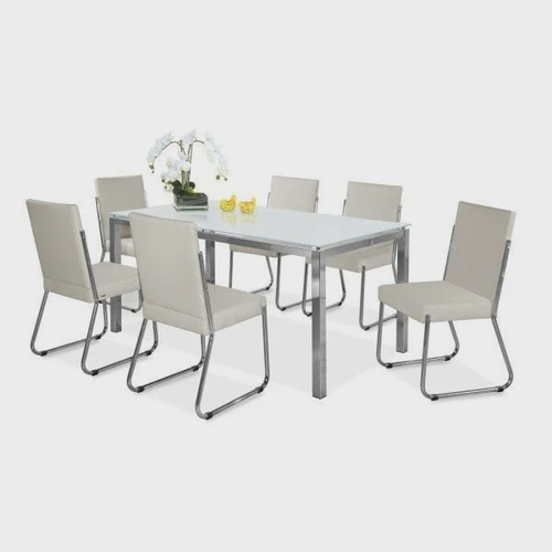 Conjunto de Mesa de Jantar com 6 Cadeiras Estofadas Maia I Veludo Off White  e Creme na Americanas Empresas