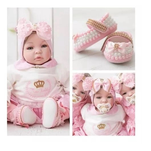 Boneca Bebê Reborn Princesa Larinha Loira Roupa Creme 53cm - Chic