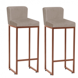Kit 02 Banquetas Decorativa Alta Loues Tecido Sintético Bege Com Encosto Para Cozinha Bar Balcão Bistrô Pé de Ferro Bronze -Bela Casa Shop é boa?