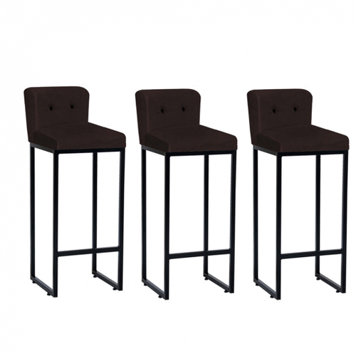 Kit 03 Banquetas Alta Loues Tecido Sintético Marrom Com Botão Preto E Encosto Para Cozinha Bar Balcão Bistrô Em Promoção Ofertas Na Americanas Kit 03 Banquetas Alta Loues Tecido, Black Bar Chairs Ikea