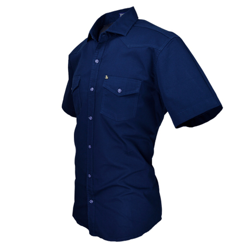 Camisa Tipo Militar Masculina Manga Curta Slim Marinho Algod o em