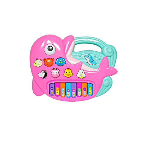 Teclado Infantil Musical Piano Dinossauro Brinquedo Bebê Didático Rosa