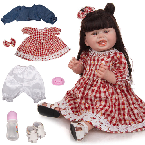 Brastoy Boneca Bebê Reborn Silicone Menina Olhos Castanhos 55cm em