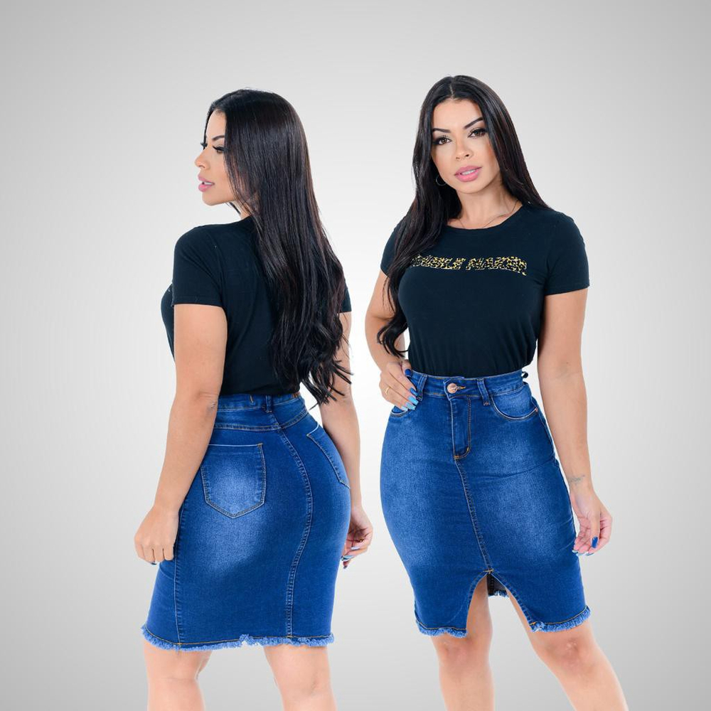 Saia jean hot sale cintura alta