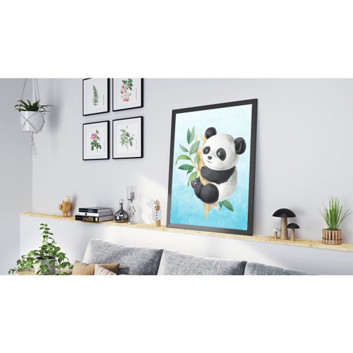 Panda Desenho Animais Roxo Quadro Moldura Branca 60x40cm - Loja PlimShop