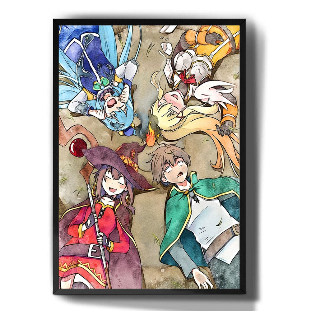 Clássico konosuba anime arte da lona e arte da parede cartaz de fotos  impressão moderna família quarto decoração cartazes