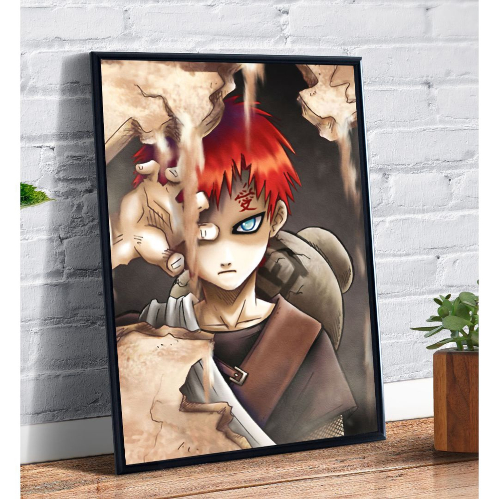 Quadro decorativo emoldurado Naruto Gaara Desenho Anime Otaku para quarto  sala