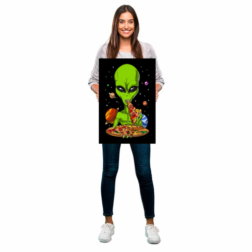 Quadro Decorativo Alien Pizza Extraterrestre Desenho - Tribos