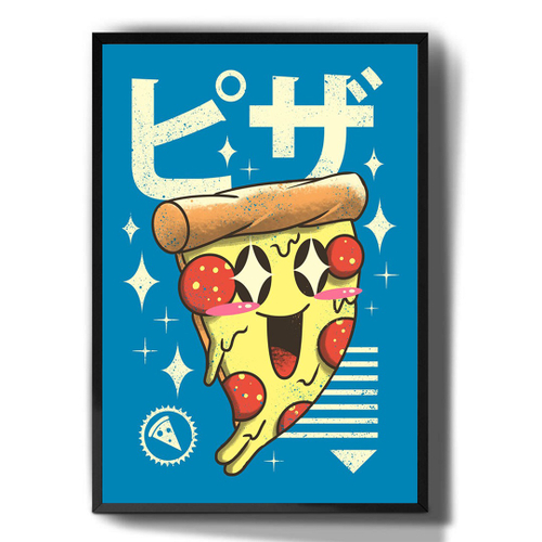 Quadro Decorativo Emoldurado Pizza Kawaii Desenho Japones Fofo