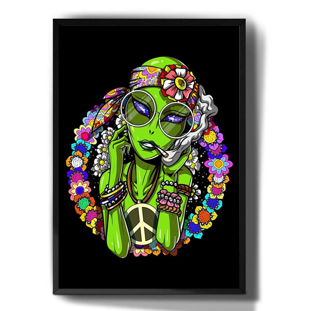 Quadro Decorativo Emoldurado Alien Mulher Hippie Espa O Desenho Para