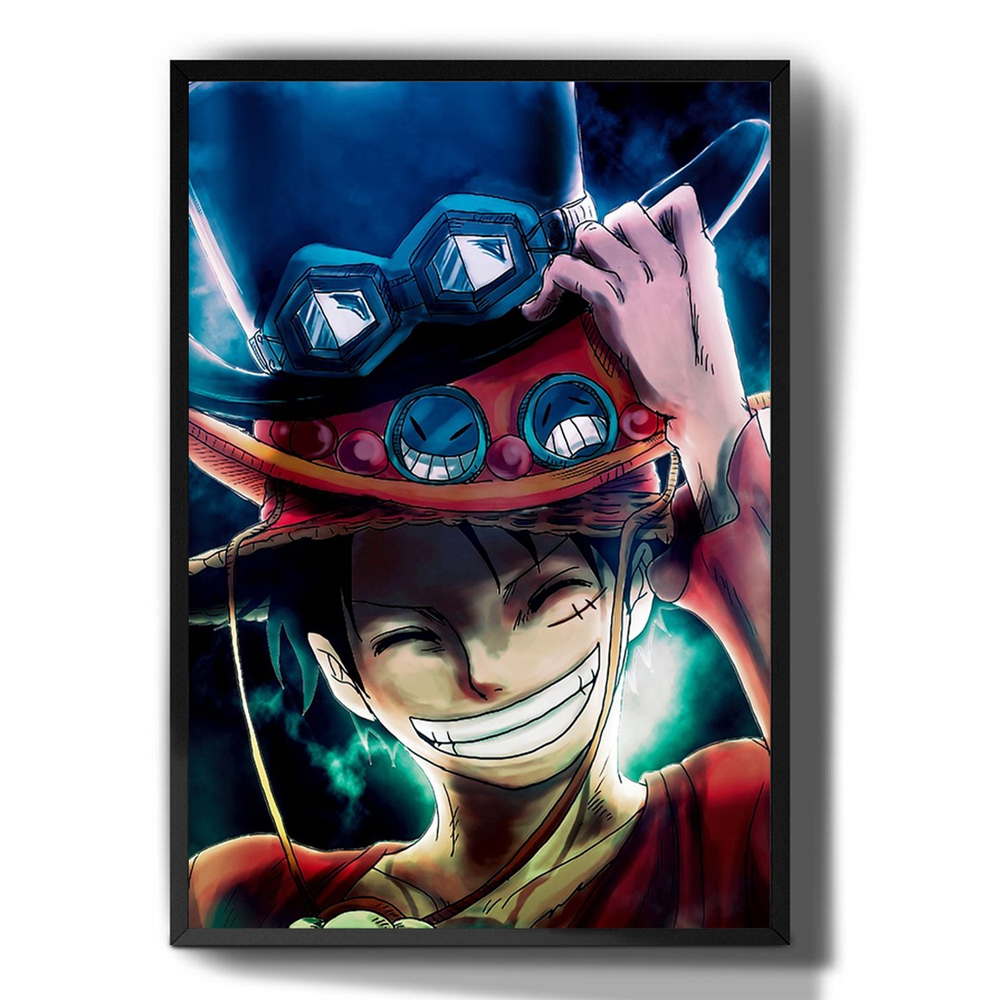 Quadro decorativo Emoldurado Sombra Perfil Luffy One Piece Arte para sala  quarto Tamanho:A3-30x42cm