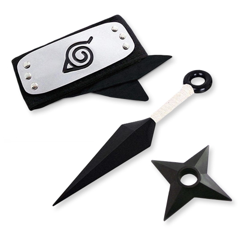 Bandana Naruto Aldeia Folha Infantil + Kit Kunai C/ Shuriken