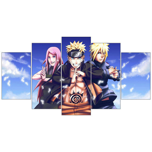 Quadro Decorativo Mosaico 5 peças Anime Naruto Kushina e Minato