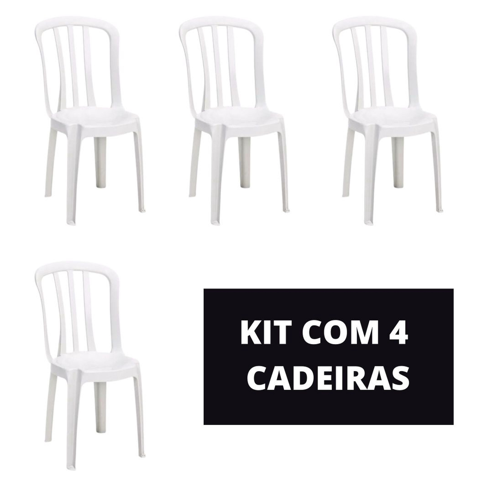 Conjunto de 1 Mesa com 4 Cadeiras sem Braço Branco Gelo REI DO PLÁSTICO