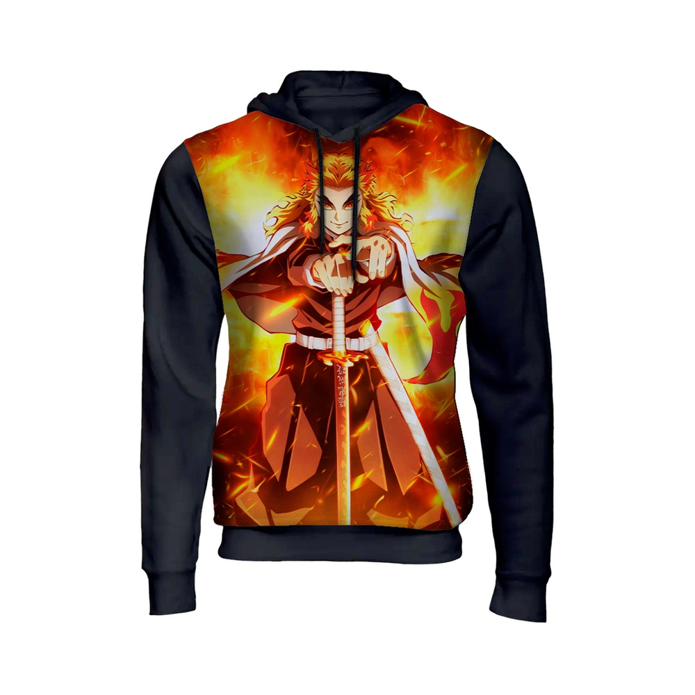 Compra online de Mangas compridas masculinas e femininas anime demon slayer  moletom com capuz masculino feminino kyojuro rengoku moletom inverno  streetwear