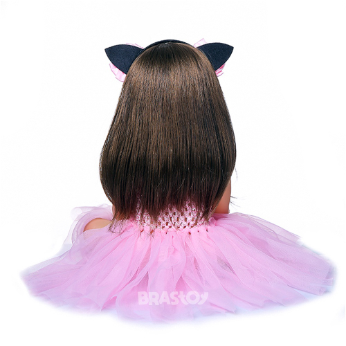 Boneca Bebê Reborn 55cm Corpo Siliconado Banho Cabelo Cacheado Tiara  Gatinha Saia Bailarina Branca Sandália Original Chupeta Mamadeira Linda - S  F Inforcell