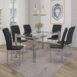 Conjunto Sala de Jantar Tokio Mesa 6 Cadeiras Art Panta Cromado/Preto Menor preço em Conjunto Sala de Jantar Tokio Mesa 6 Cadeiras Art Panta Cromado/Preto