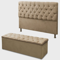 Cabeceira Mais Calçadeira Baú Casal 140cm Para Cama Box Sofia Suede Bege - ds Móveis Menor preço em Cabeceira Mais Calçadeira Baú Casal 140cm Para Cama Box Sofia Suede Bege - ds Móveis