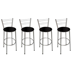 Kit 4 Banquetas Flórida Prata com Assento Preto Menor preço em Kit 4 Banquetas Flórida Prata com Assento Preto