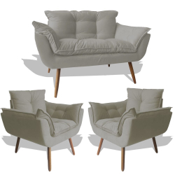 Conjunto Sofá Namoradeira Opala Para Sala Estar Recepção + 2 Poltrona Cadeira Opala Decorativa rl Decor - Suede Cinza Cl é boa?
