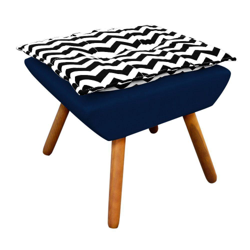 Puff Opala Zig Zag Preto D80 com Suede Azul Marinho Castanho