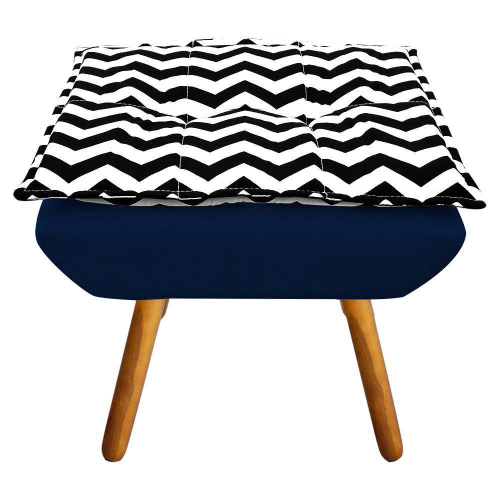Puff Opala Zig Zag Preto D80 com Suede Azul Marinho Castanho - Imagem 3