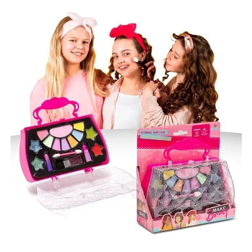 Kit Maquiagem Infantil Polibrinq Sombras+Batom+Gloss MK06