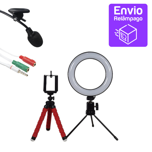 Kit Live Ring Light 6 + Mini Tripé Flexível + Lapela